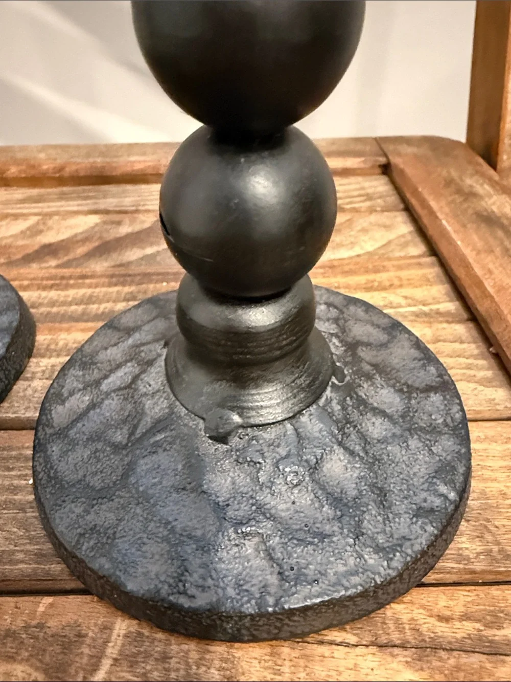 Pair Black Metal  Candlestick Holders Beaded Farmhouse Rustic Candle Holders